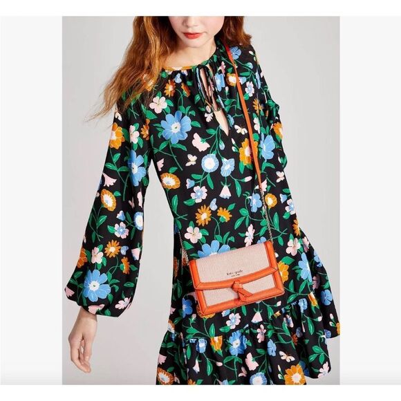 NWT Kate Spade Garden Floral Tie Neck Shift Mini Dress Black Multicolor S $298 - Picture 5 of 8